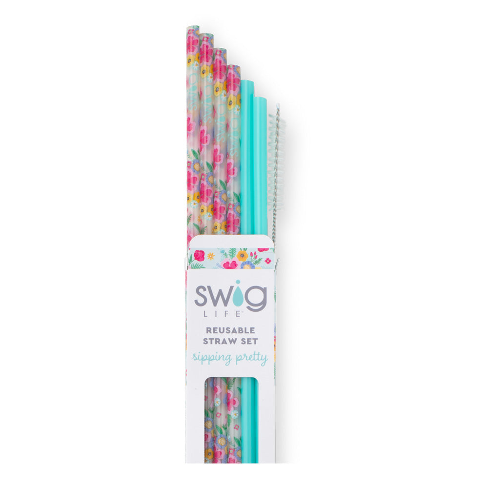 Swig Life Island Bloom + Aqua Reusable Straw Set (Tall)