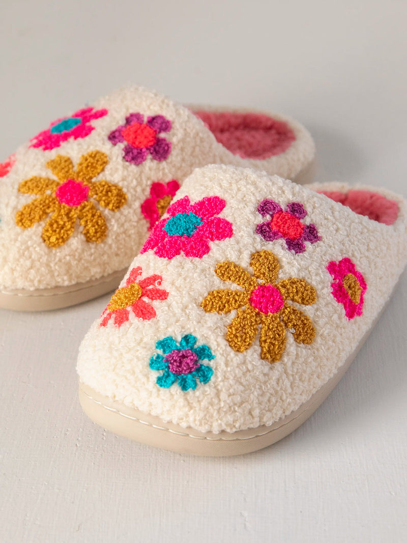 Natural Life Icon Sherpa Slippers - Cream Daisy