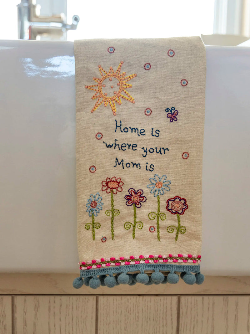 Natural Life Linen Embroidered Hand Towel - (Natural) Home Is Where Your Mom Is