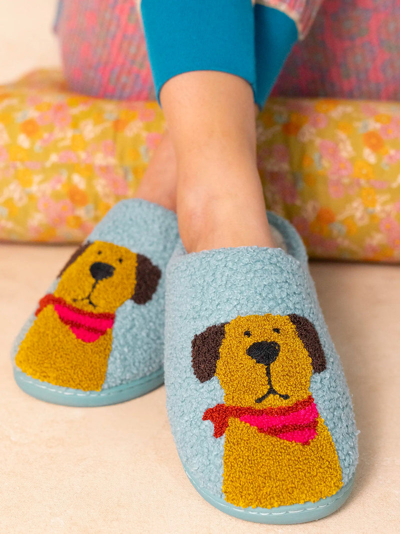Natural Life Icon Sherpa Slippers - Turquoise Dog