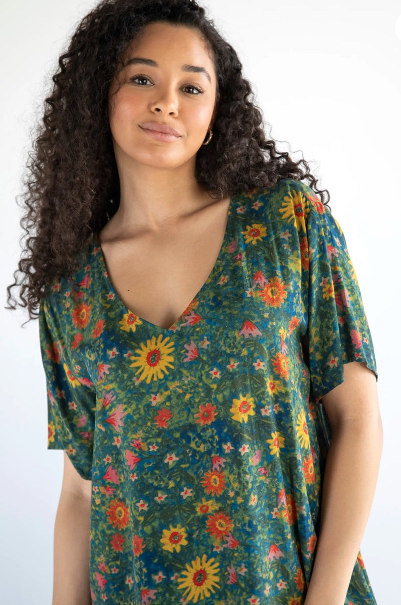 Natural Life Claire Maxi Dress - Green Yellow Sunflower