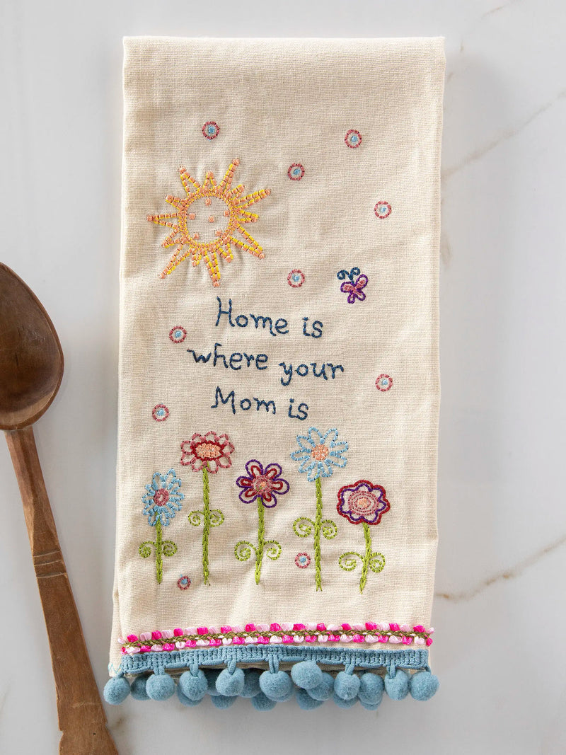 Natural Life Linen Embroidered Hand Towel - (Natural) Home Is Where Your Mom Is
