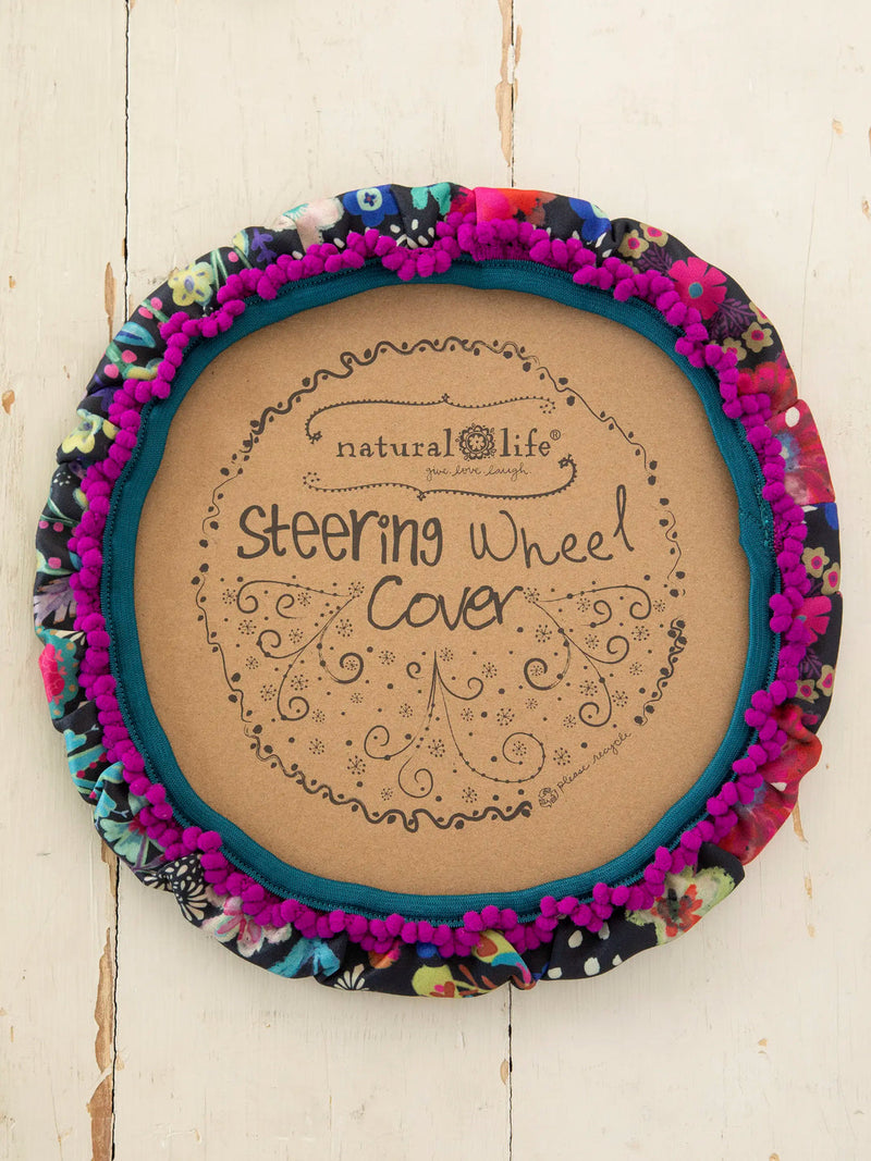 Natural Life Steering Wheel Cover, 15” - Black Floral