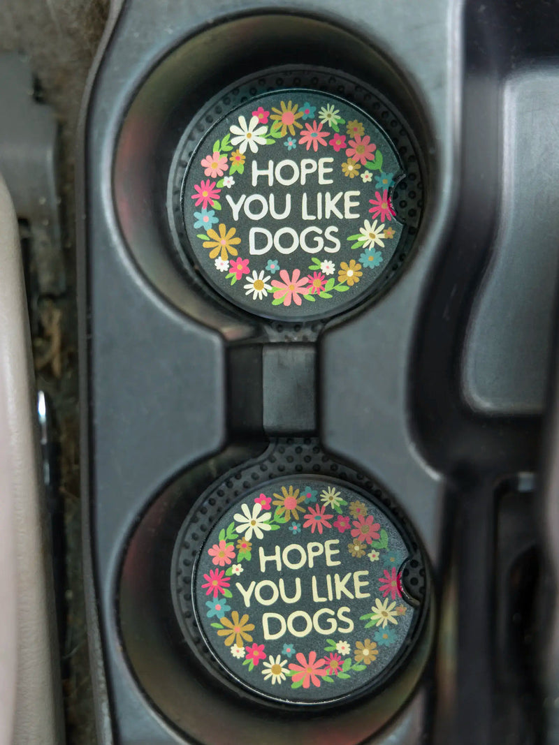 Natural Life Car Coasters, Set of 2 - Hope You Like Dogs (Black)
