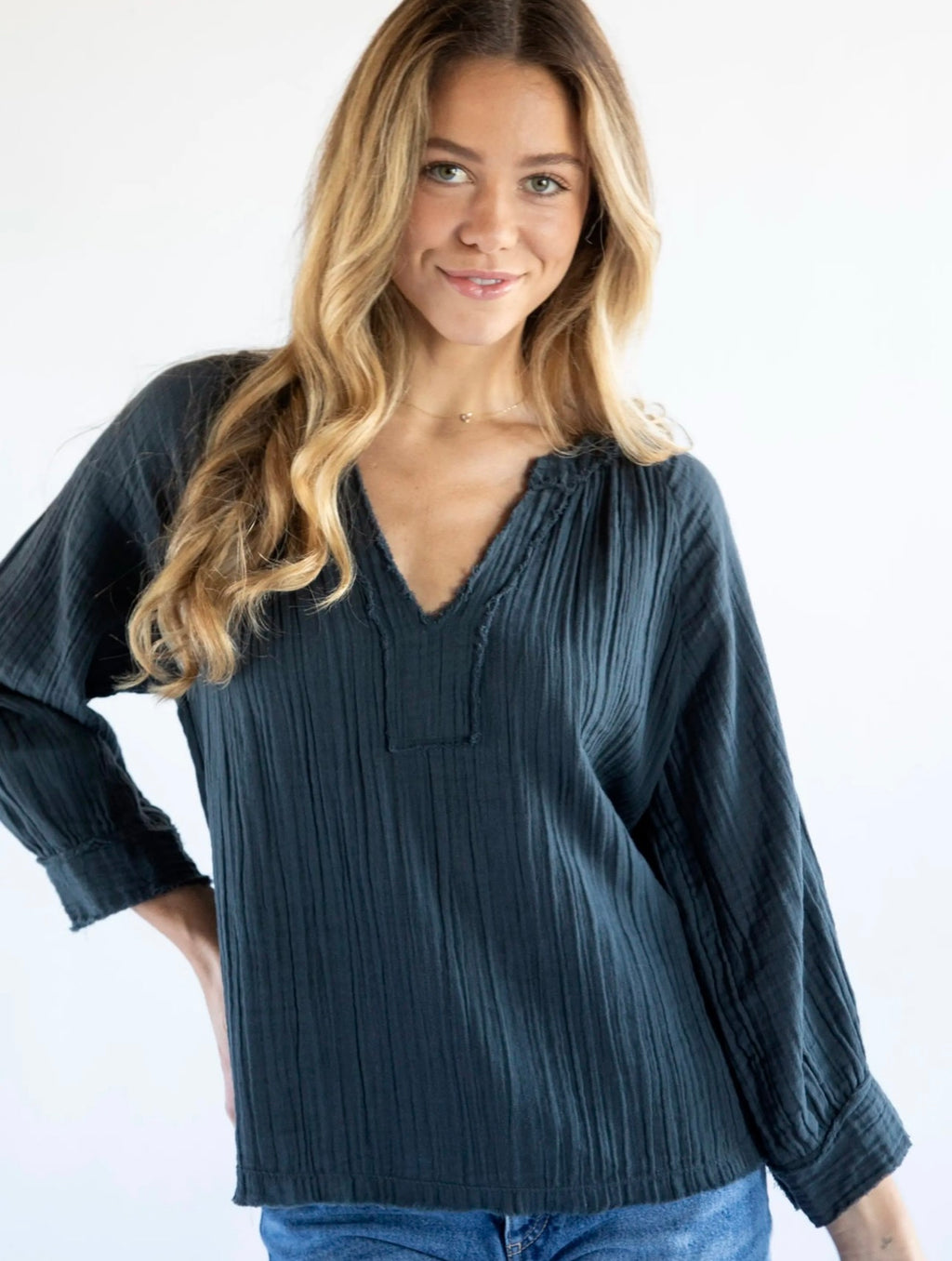 Natural Life Robyn Gauze Top - Charcoal