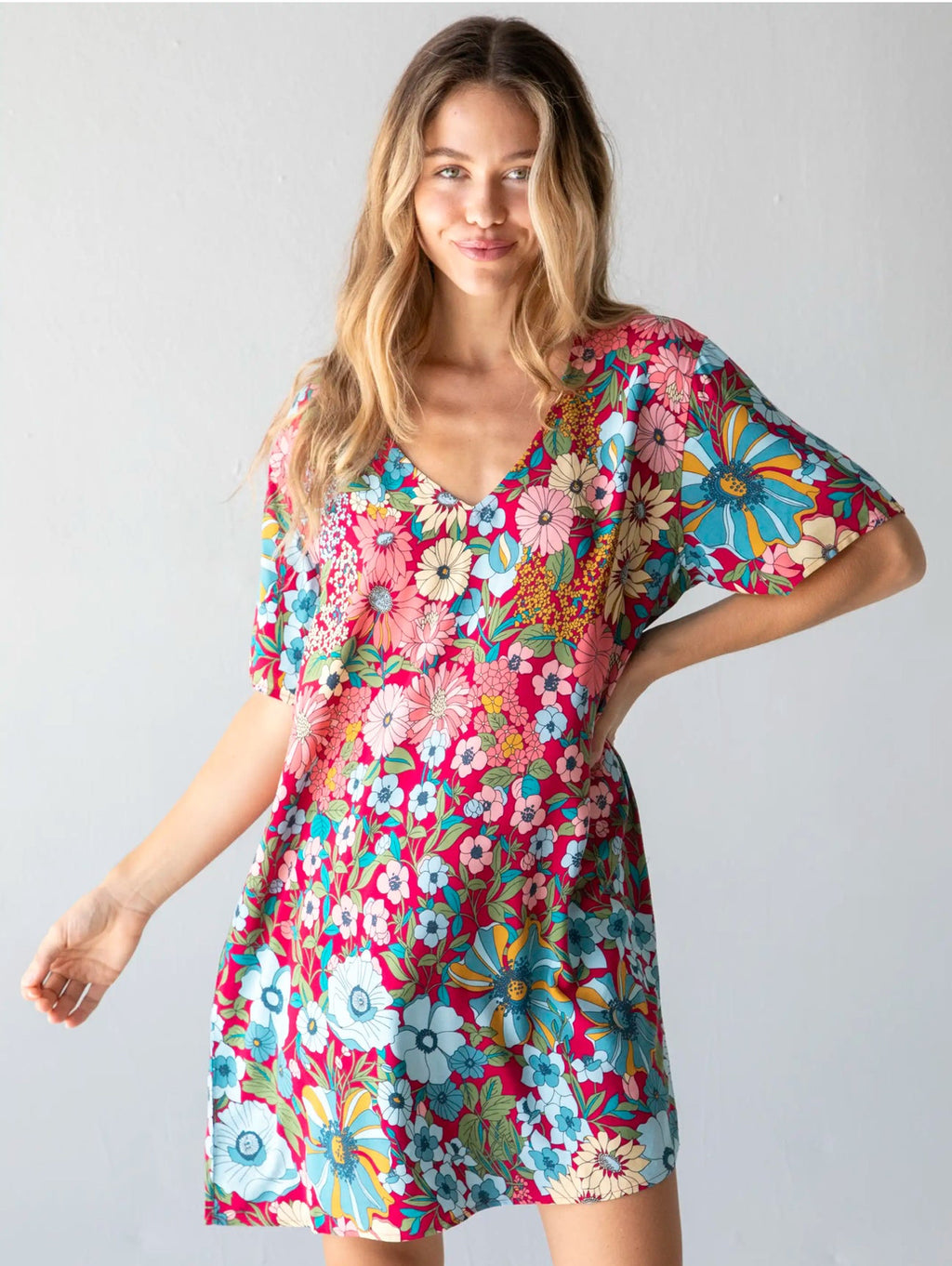 Natural Life Claire Dress - Blue Red Floral