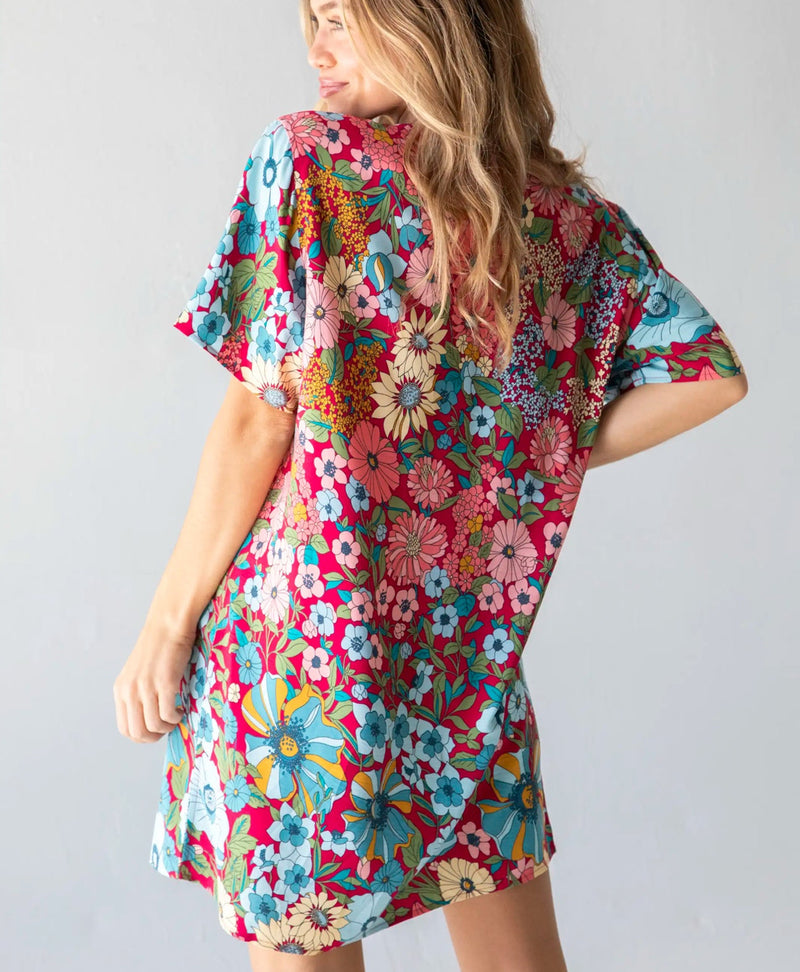 Natural Life Claire Dress - Blue Red Floral