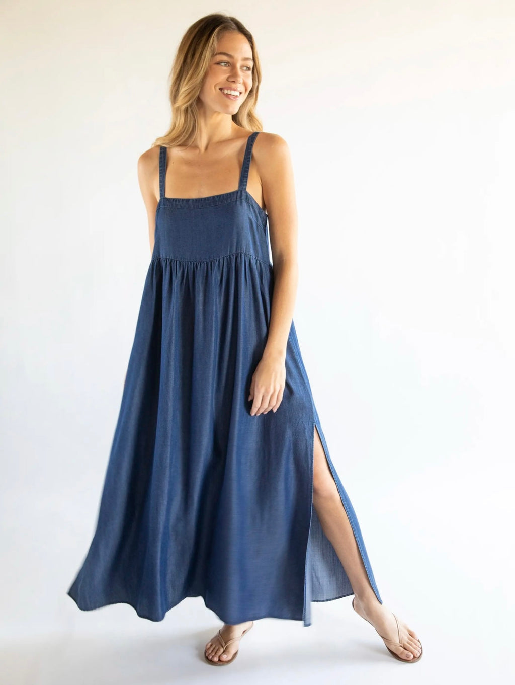 Natural Life Patti Side Slit Maxi Dress - Denim Blue