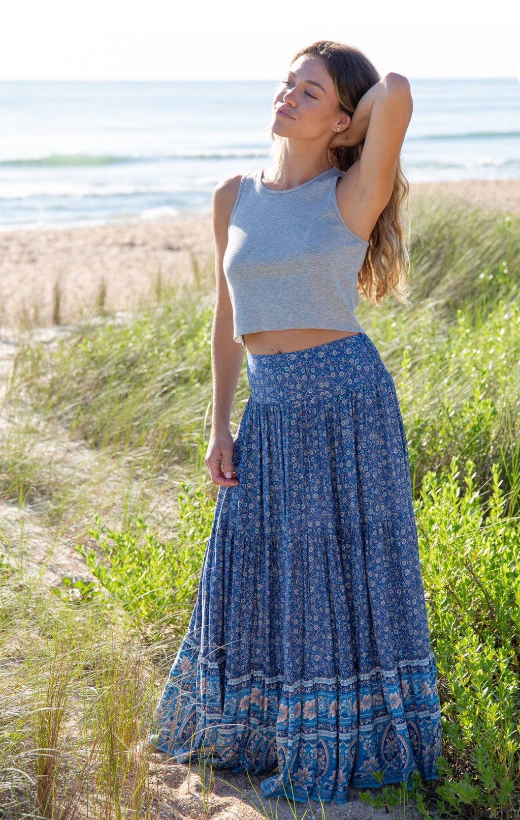 Natural Life Hanna Convertible Maxi Skirt - Blue Floral Border
