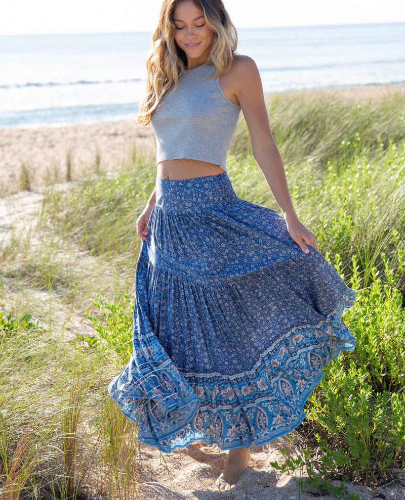 Natural Life Hanna Convertible Maxi Skirt - Blue Floral Border