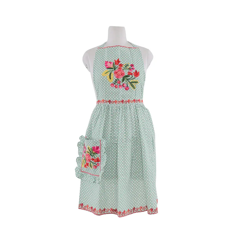 Karma Living GREEN FLORAL APRON 33X34" (2ABKTAP289_TQ)