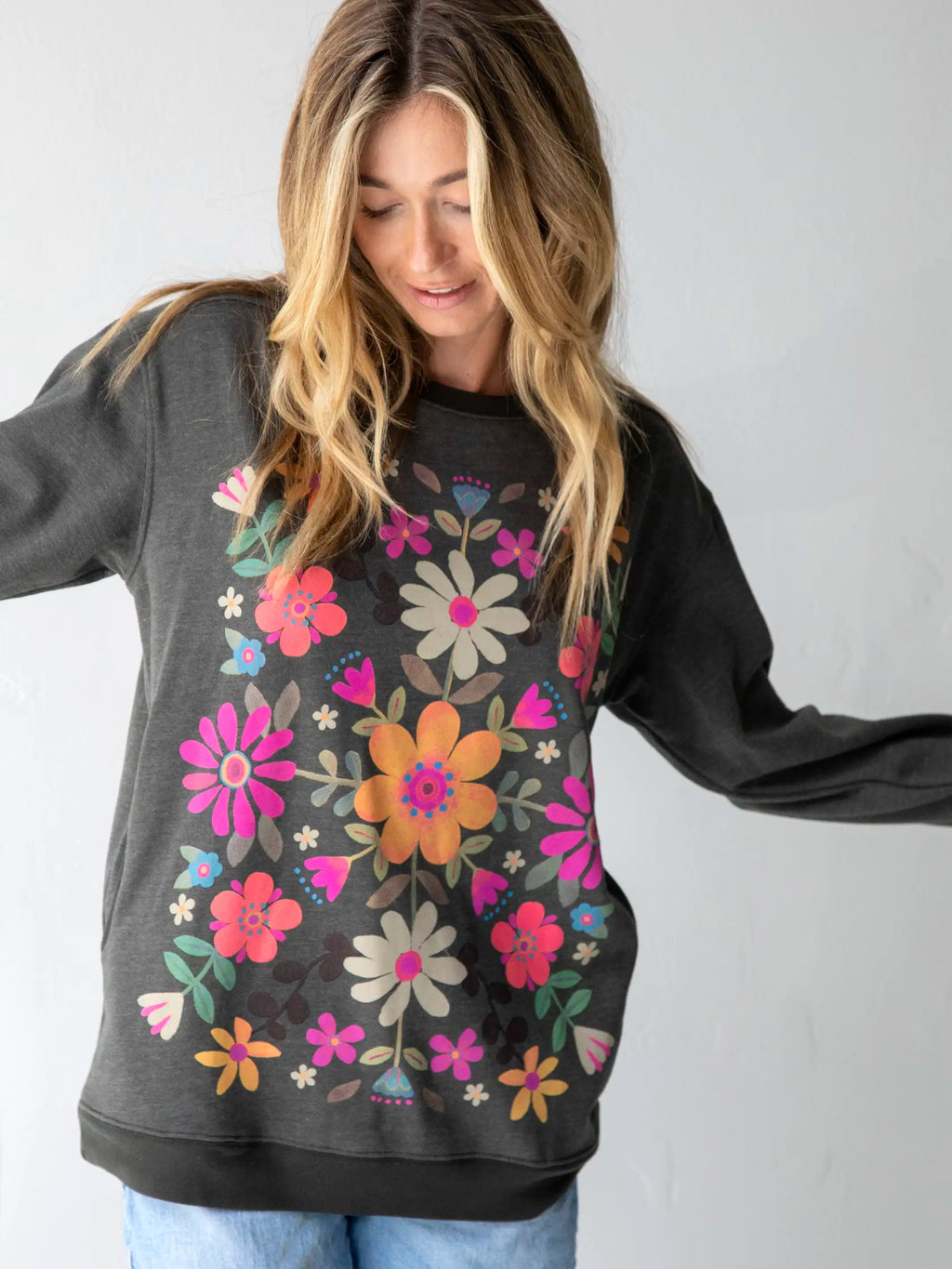 Natural Life Comfy Pocket Sweatshirt - Folk Flower
