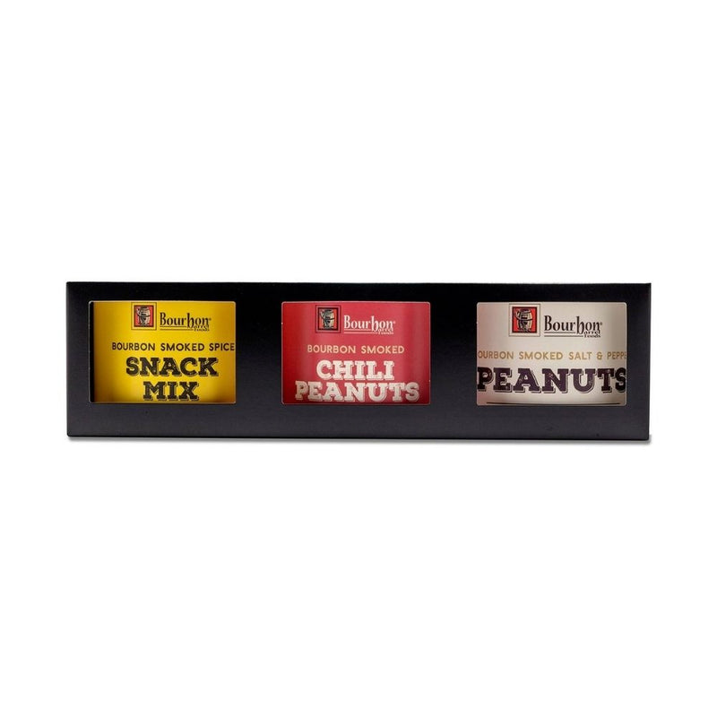 Bourbon Barrel Foods – Bourbon Smoked Snack Trio Gift Set – Salt And Pepper Peanuts, Snack Mix, Chili Peanuts