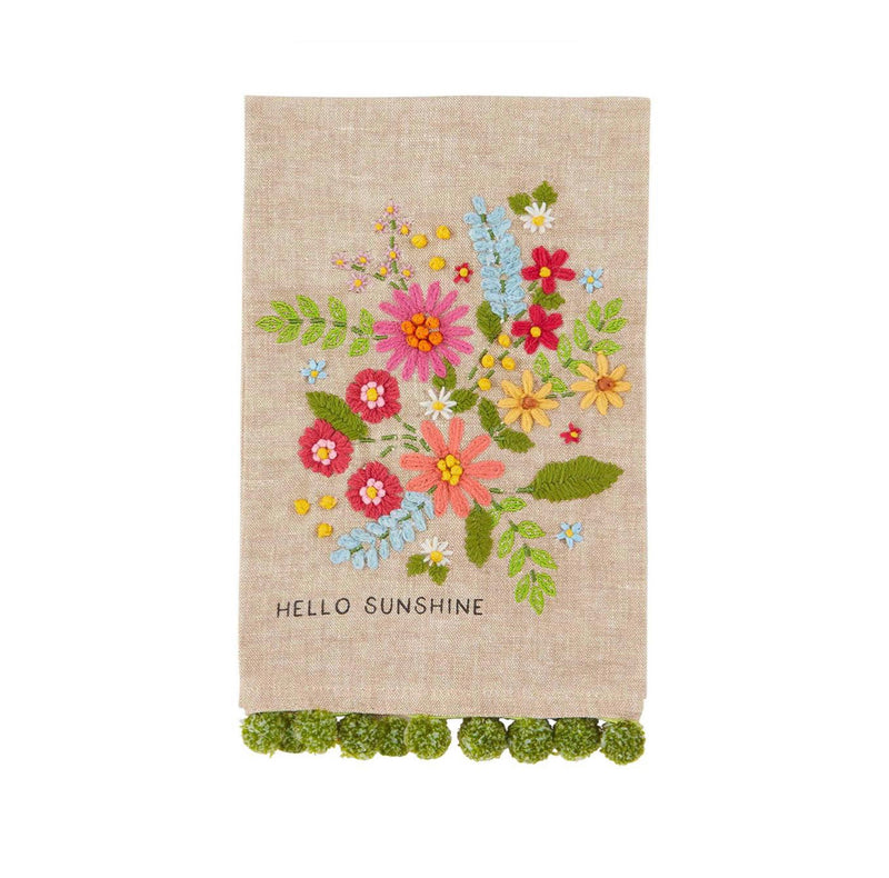 Mud Pie Floral Embroidery Pom Towels