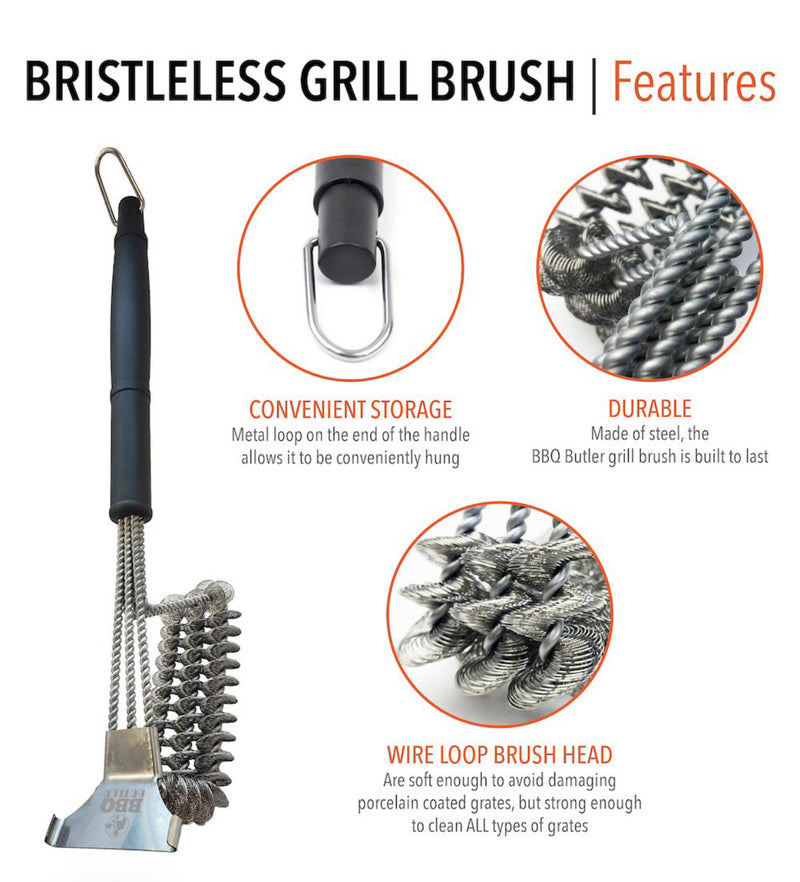 The BBQ Butler - BRISTLE FREE STAINLESS STEEL GRILL BRUSH