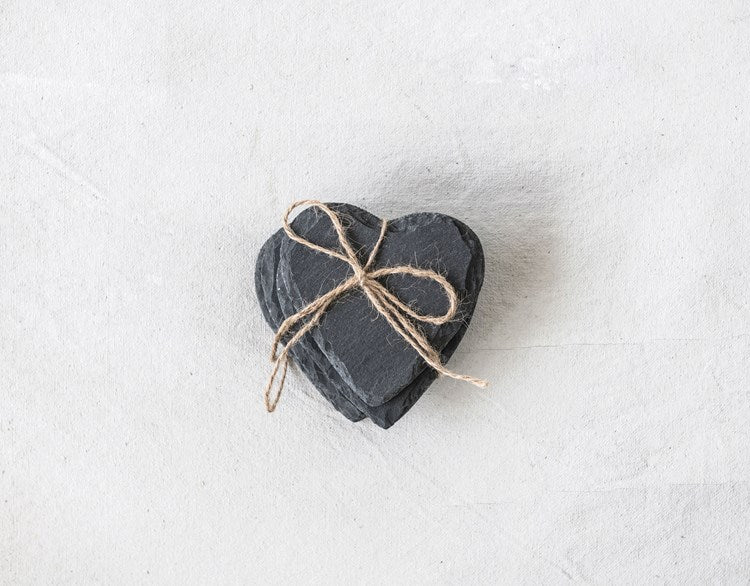 Creative Co-Op Heart Slate Coaster Set