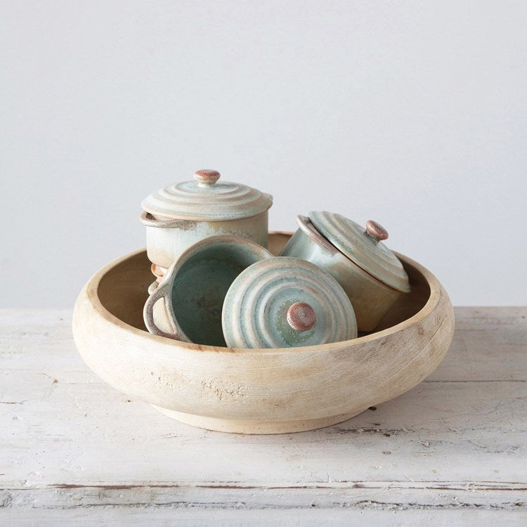 Creative Co-Op Round Stoneware Mini Baker w/Lid, Reactive Glaze, Matte Celadon Color (Each One Will Vary)