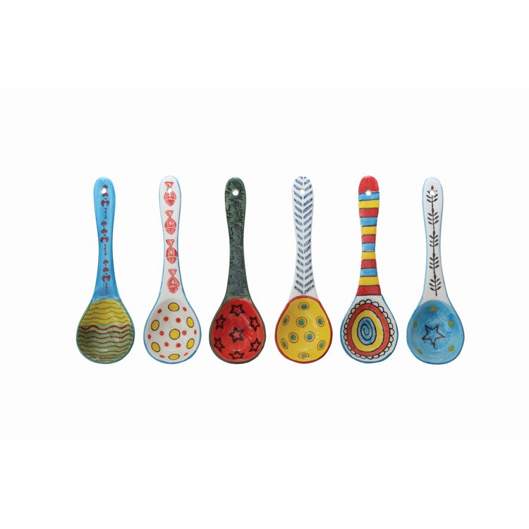 Creative Co-op Stoneware Spoon w/ Painted Pattern, Multi-Color, 12 Styles