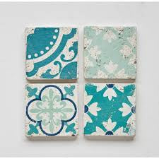 Creative Co-op Aqua Blue Cement Tile Coasters