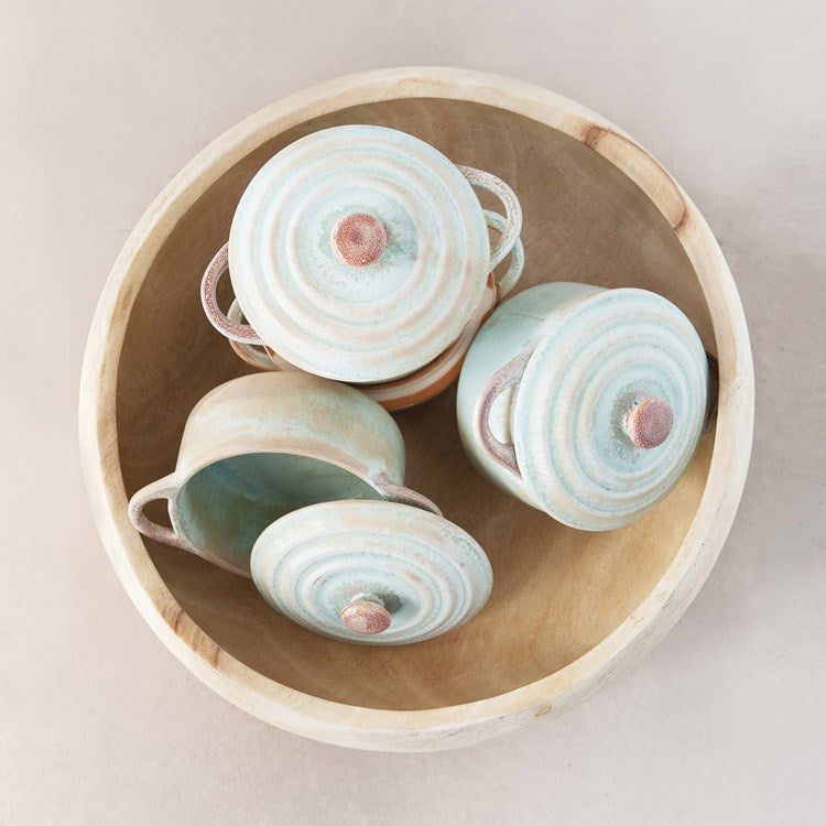 Creative Co-Op Round Stoneware Mini Baker w/Lid, Reactive Glaze, Matte Celadon Color (Each One Will Vary)