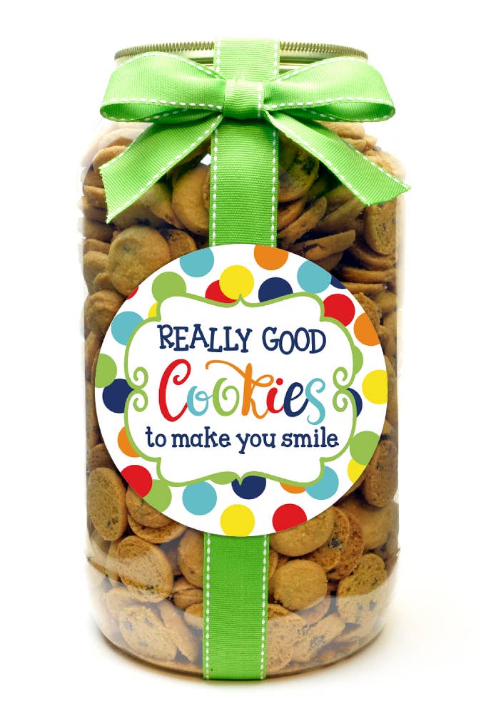 Oh, Sugar! - Cookie Gallon Jar - Primary Dot Really Good Cookies: Chocolate Chip (assorted ribbon colors)