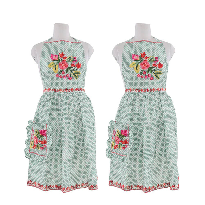 Karma Living GREEN FLORAL APRON 33X34" (2ABKTAP289_TQ)
