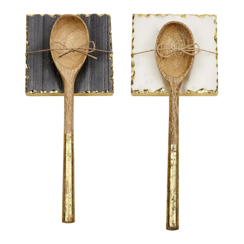 Mud Pie Gold Edge Gray Marble Spoon Rest Set