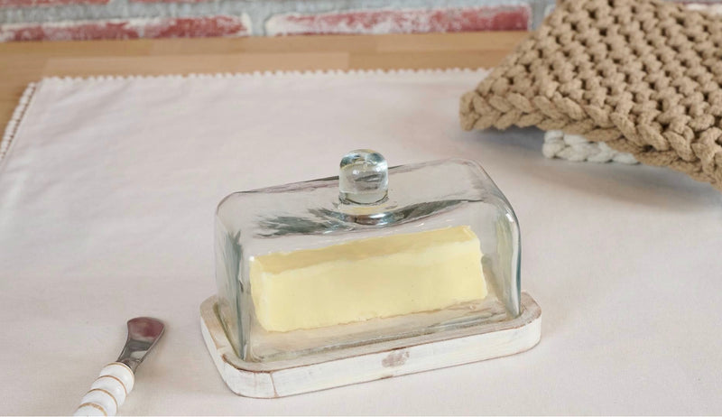 Mud Pie White Bead Butter Dish Set