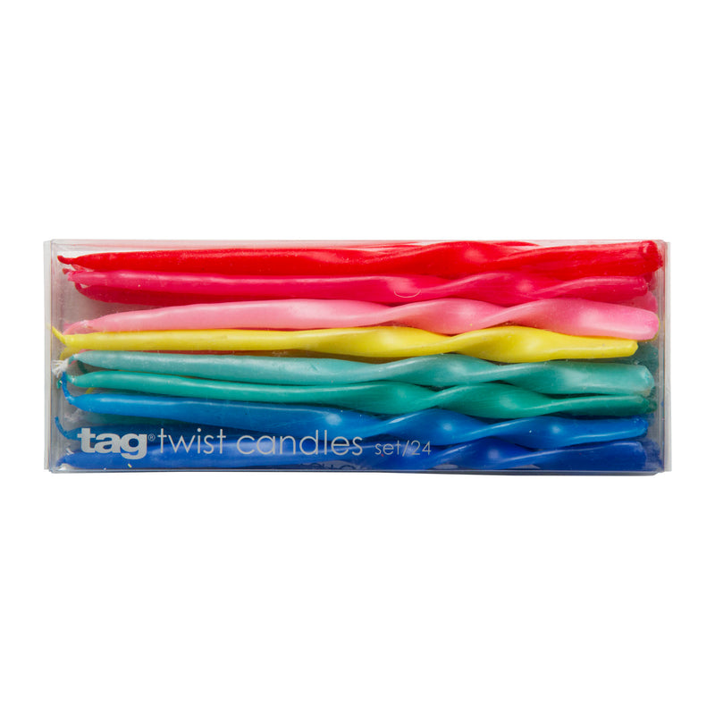 TAG Multi-Color Twist Mini Taper Candles, Set Of 24
