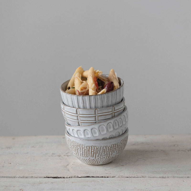 Creative Co-op Debossed Stoneware Bowl, 4 styles