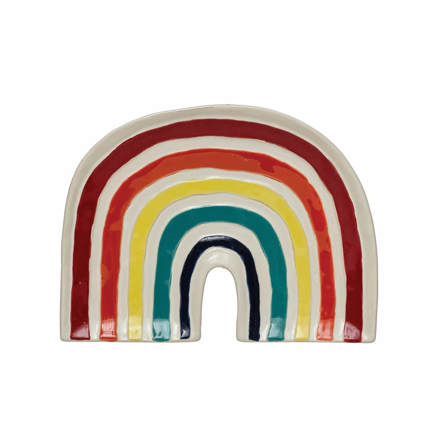 Creative Co-op Hand-Painted Debossed Stoneware Rainbow Plate