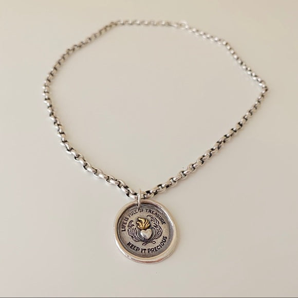 Waxing Poetic Signature Seal Medallion “Life is Full of Treasure” Charm