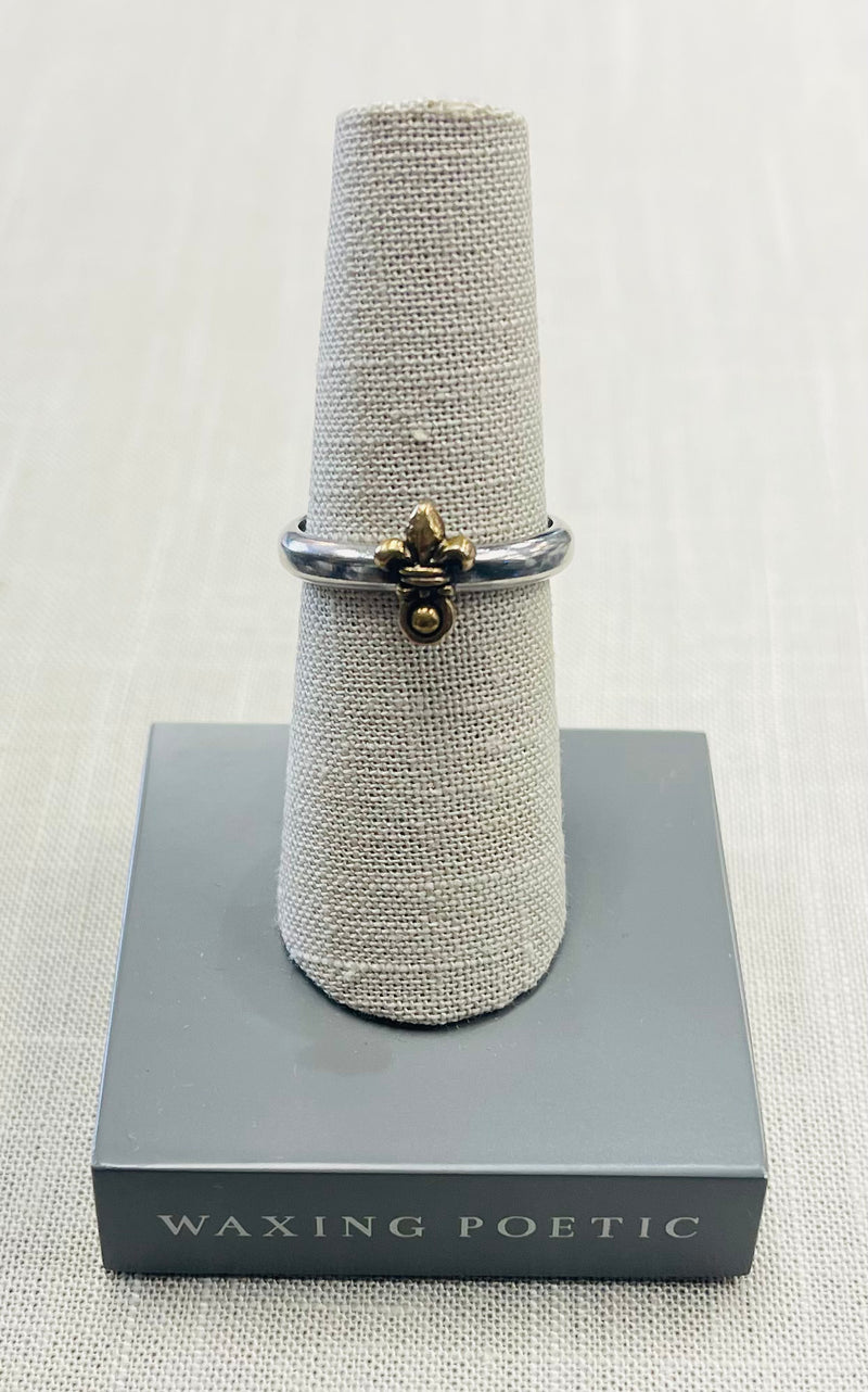 Waxing Poetic Fleur De Lis Adjustable Stack Ring Sterling Silver & Brass