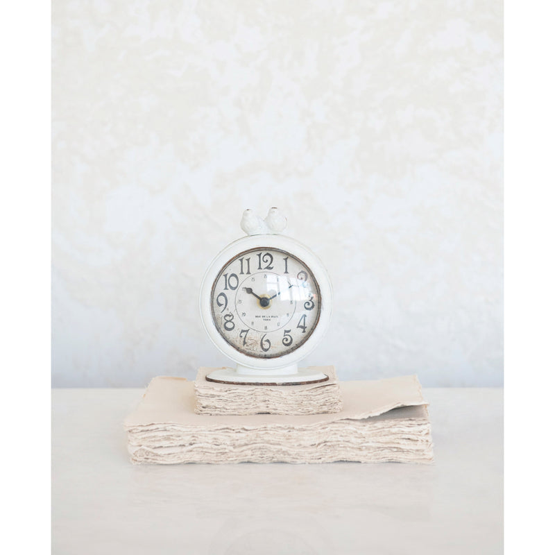 Creative Co-Op Pewter Mantle Cream Bird Clock