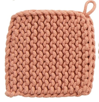 Creative Co op 8" Square Cotton Crocheted Pot Holder, Assorted Colors (DF4521A)