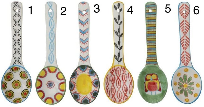 Creative Co-op Stoneware Spoon w/ Painted Pattern, Multi-Color, 12 Styles