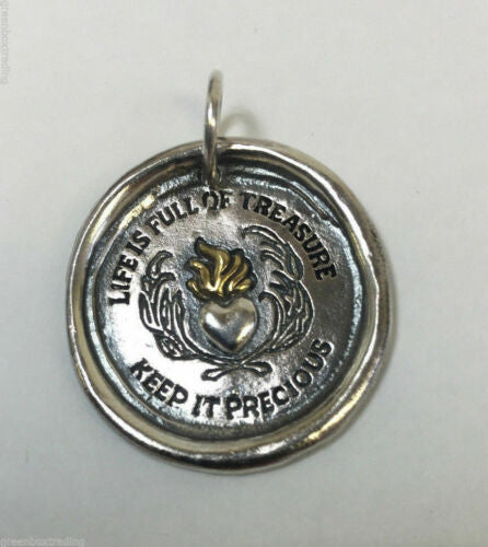 Waxing Poetic Signature Seal Medallion “Life is Full of Treasure” Charm