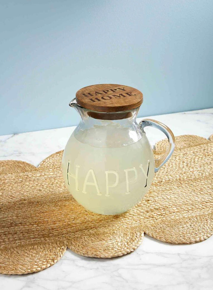 Mud Pie “Happy” Glass Drink Pitcher