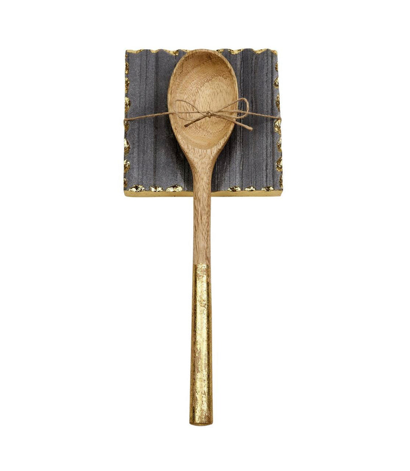 Mud Pie Gold Edge Gray Marble Spoon Rest Set