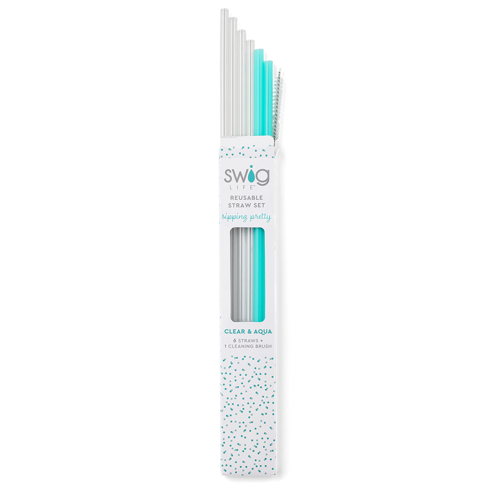 Swig Life Clear & Aqua Reusable Straw Set (Tall)