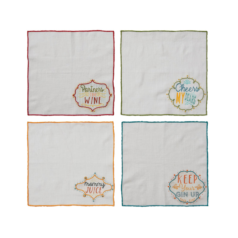 Creative Co-op 12" Sq Cotton Printed Napkins with Saying, Set of 4