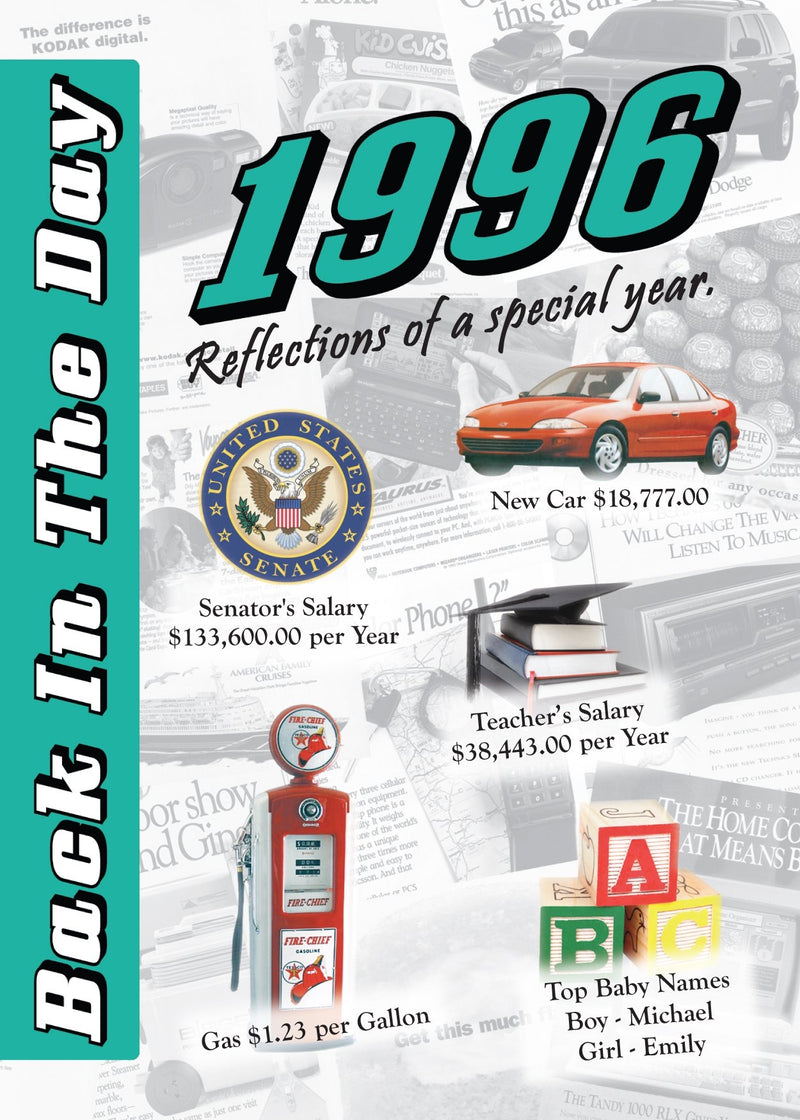 Back in the Day Year Almanac (1990’s) - 24 page greeting card/Booklet with Envelope
