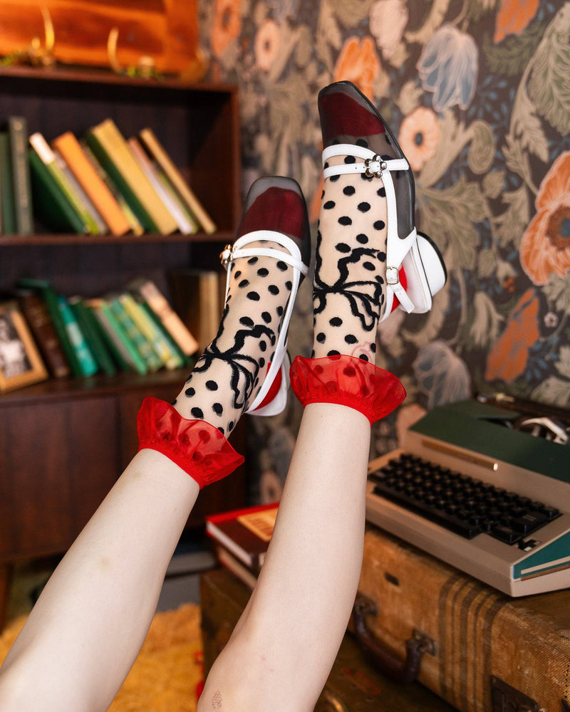 Sock Candy - Polka Dot Bow Ruffle Sheer Crew Sock