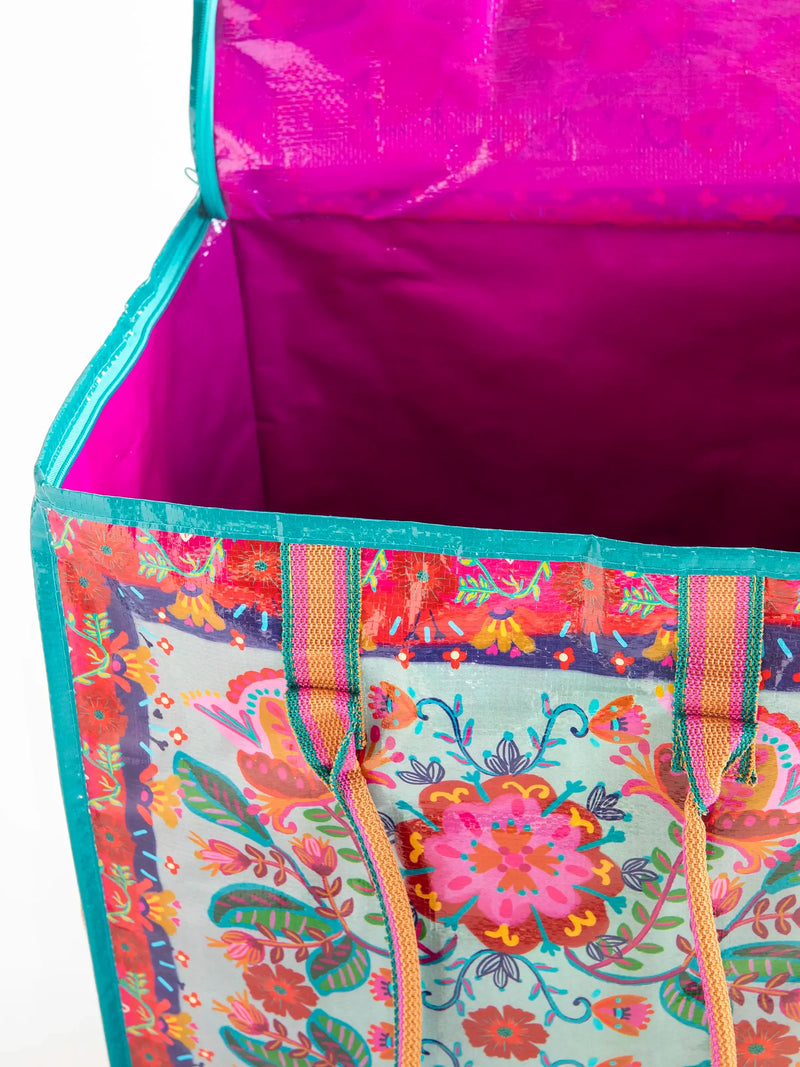 Natural Life Rolling Tote Bag - Red Folk Flower
