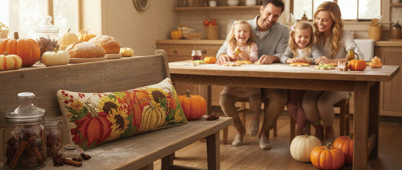 Peking Handicraft - Pumpkins Cream Hook Pillow - Susan Winget