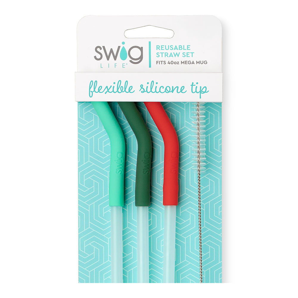 Swig Life Mint/Green/Red Reusable Straw Set (Mega Mugs)