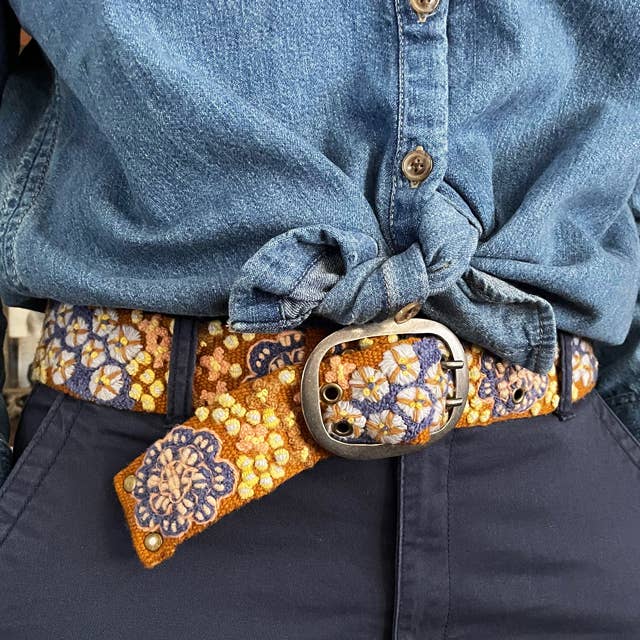 Jenny Krauss - Blue Skies Floral Embroidered Wool Belt