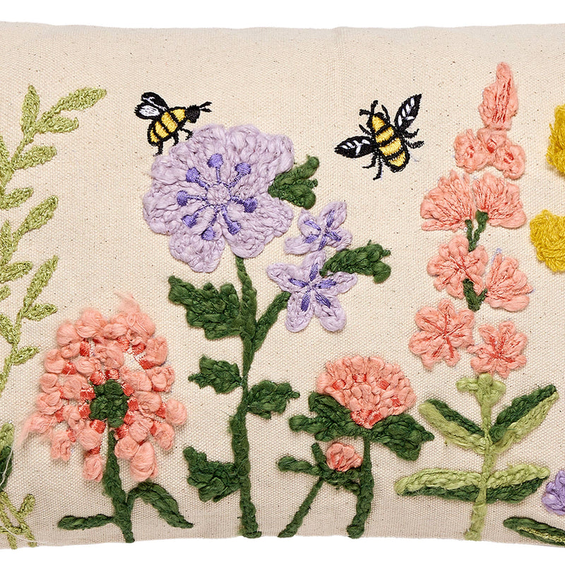 Peking Handicraft - Floral Natural Field Embroidered Pillow