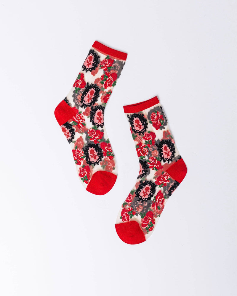 Sock Candy - Cameo Rose Sheer Crew Sock