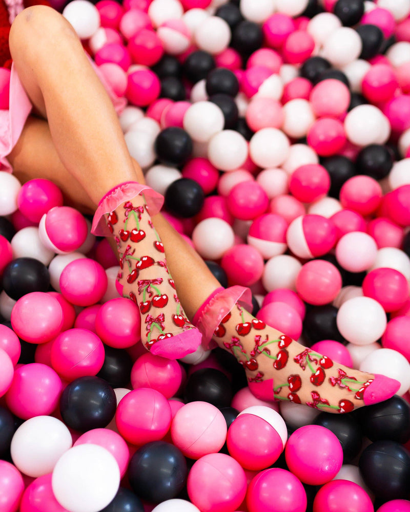 Sock Candy - Cherry Bow Ruffle Sheer Crew Sock